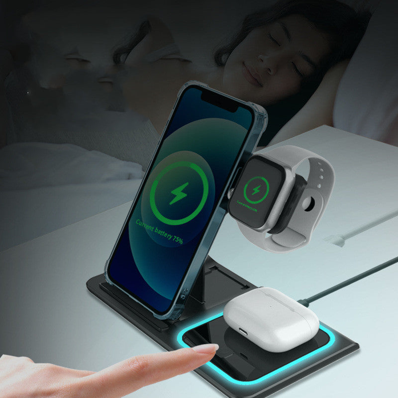 Three-In-One Wireless Charger Electrical Foldable Double Wire Ambience Light Mobile Phone Wireless Charger Wireless Charger